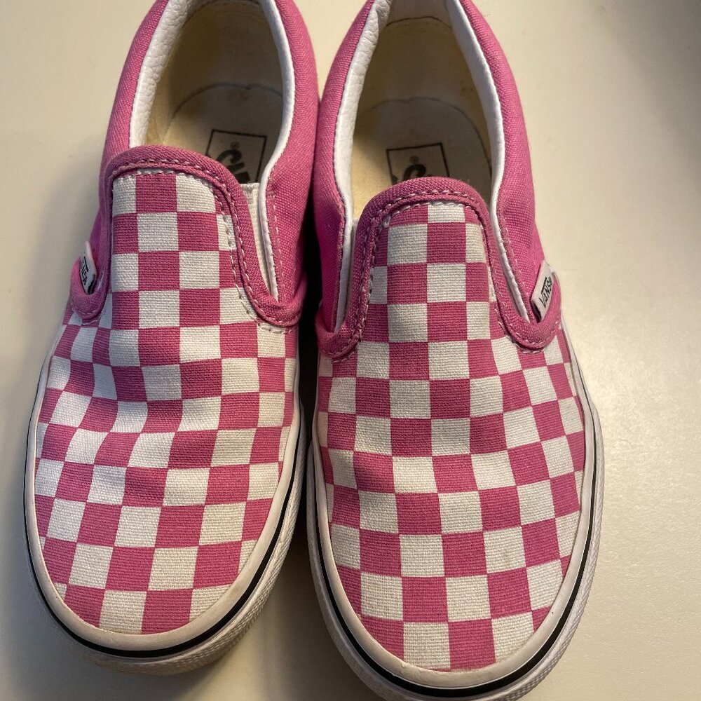 VANS Classic PInk/White Girls Checkerboard Slip-On Shoes-Kids Sz 13.5